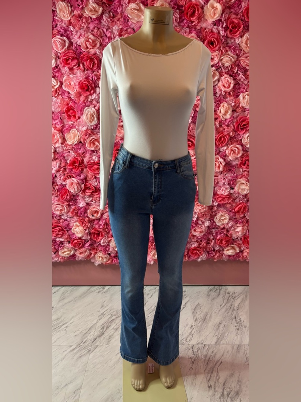 Bold Lace-Up Bootcut Jeans & White Long-Sleeve Bodysuit (match#1)(2jeans-1top)